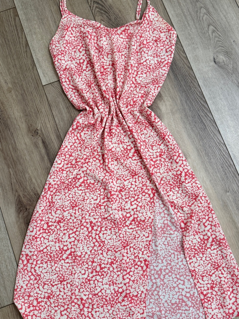 Timing Coral Pink Floral Midi Dress with Spaghetti Straps